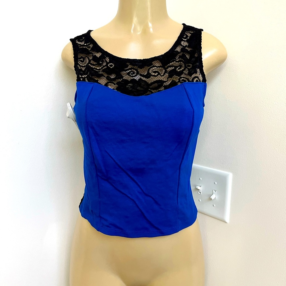 La Scala black and blue lace crop top